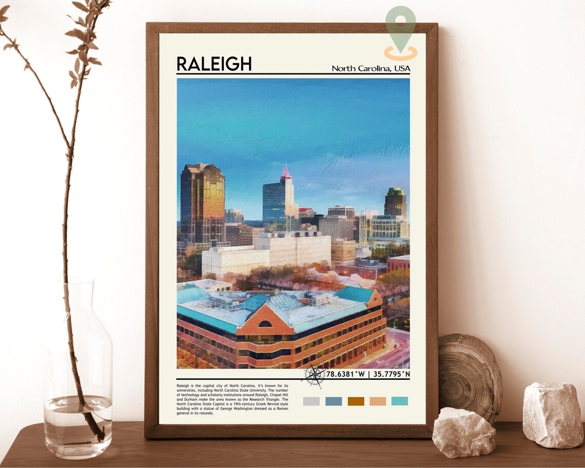 Raleigh North Carolina Downtown Skyline at Dusk USA Travel Poster