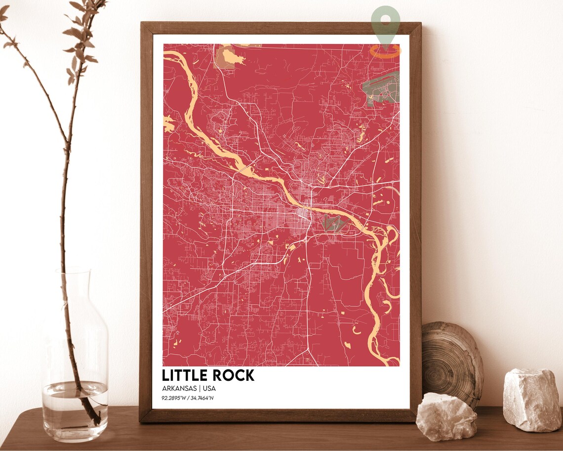 Little Rock Arkansas City Street Map With Teal River Minimalist Poster - Image 3