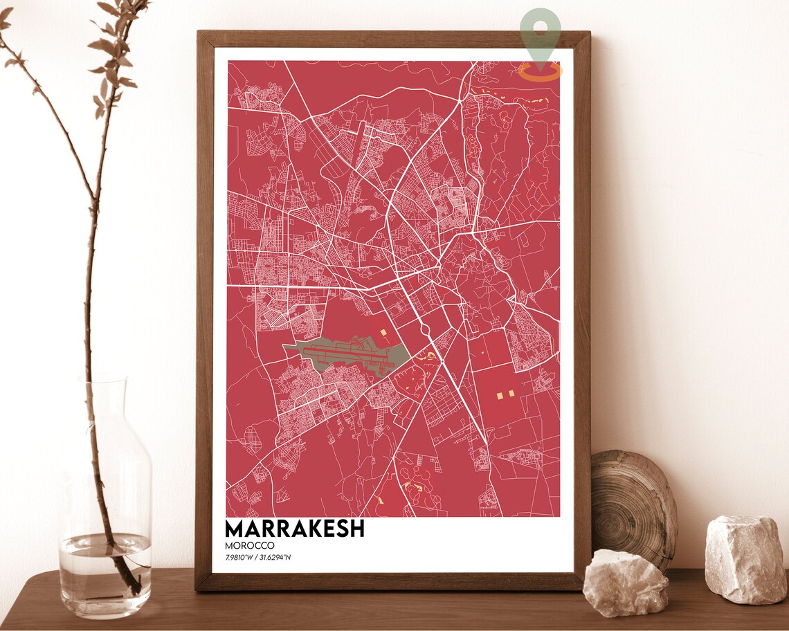 Marrakesh Morocco Dark Minimalist Night Street City Map Art Poster - Image 6