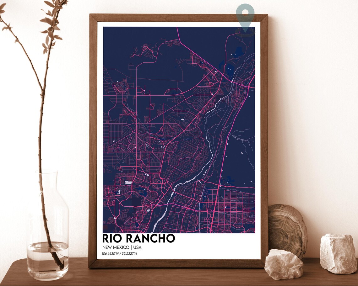 Rio Rancho New Mexico Dark Navy Blue City Map Home Decor Poster - Image 2