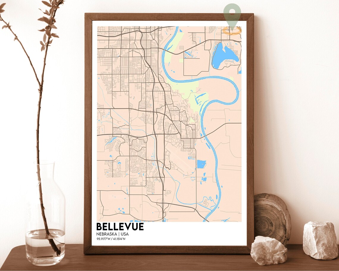 Bellevue Nebraska USA Vintage Parchment City Map River Art Poster - Image 4