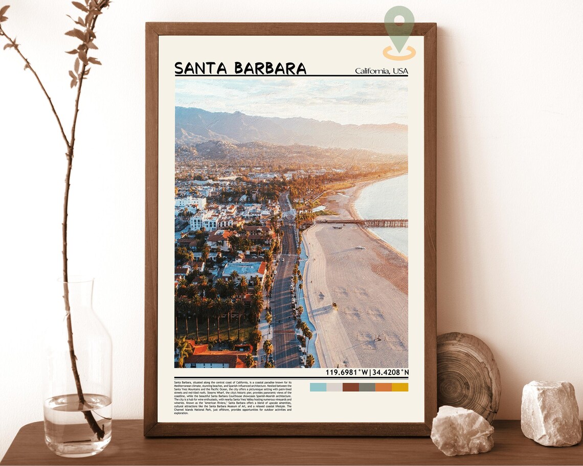 Santa Barbara California Beach Aerial Sunset Coastline Photo Poster