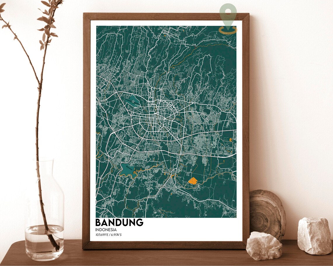 Bandung Indonesia Emerald Forest Green City Street Map Poster