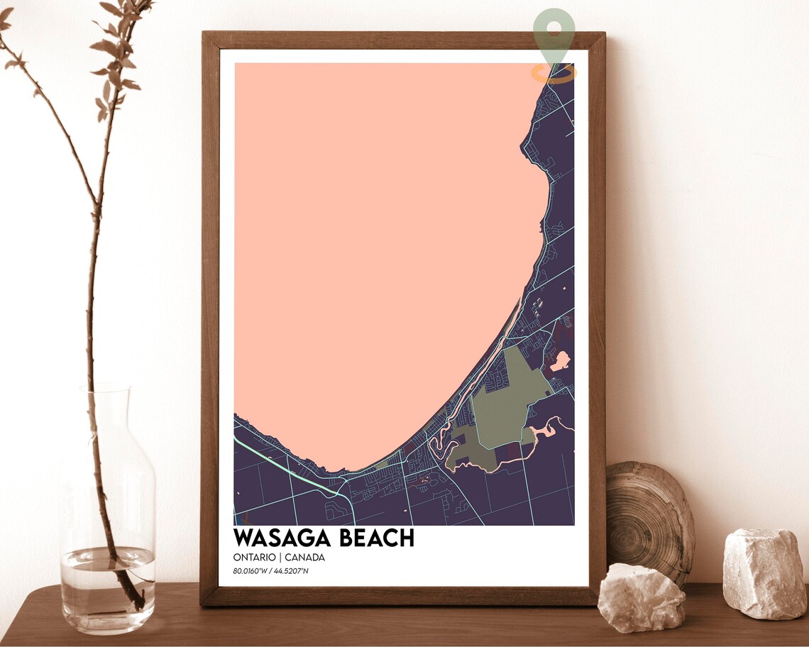 Wasaga Beach Ontario Canada Map Poster Orange Charcoal Art Style - Image 3