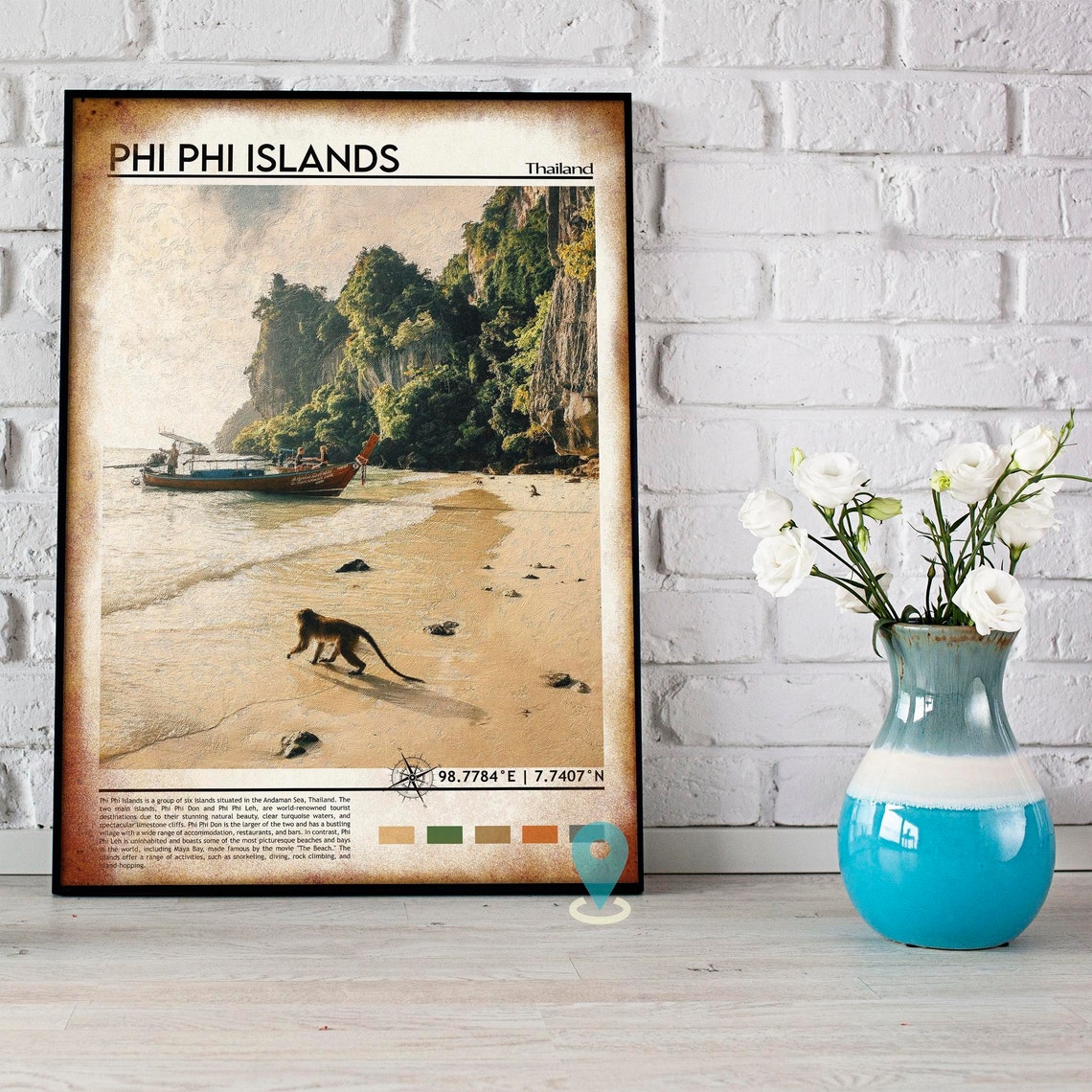 Phi Phi Islands Thailand Monkey Beach Cliffs View Travel Poster - Image 3