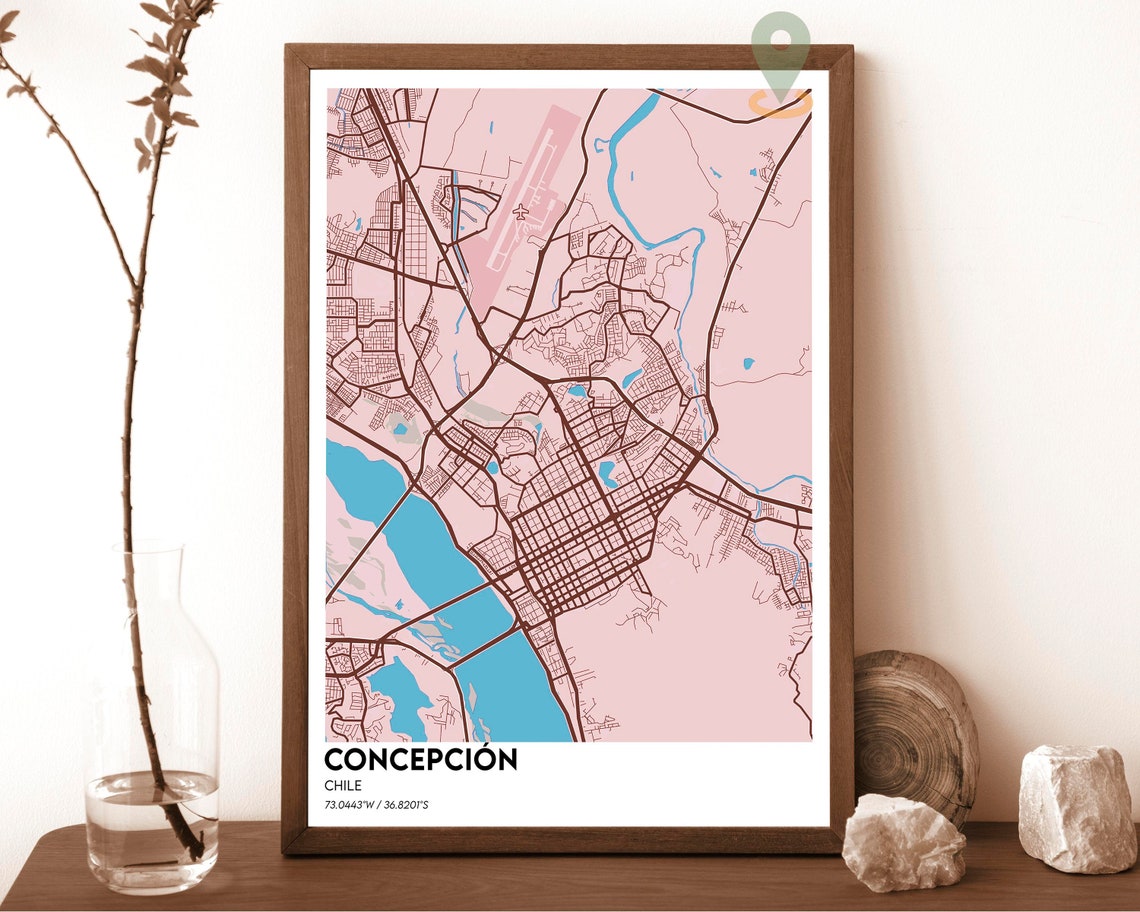 Concepcion Chile Dark Cyan Bay River Modern City Map Art Poster - Image 2