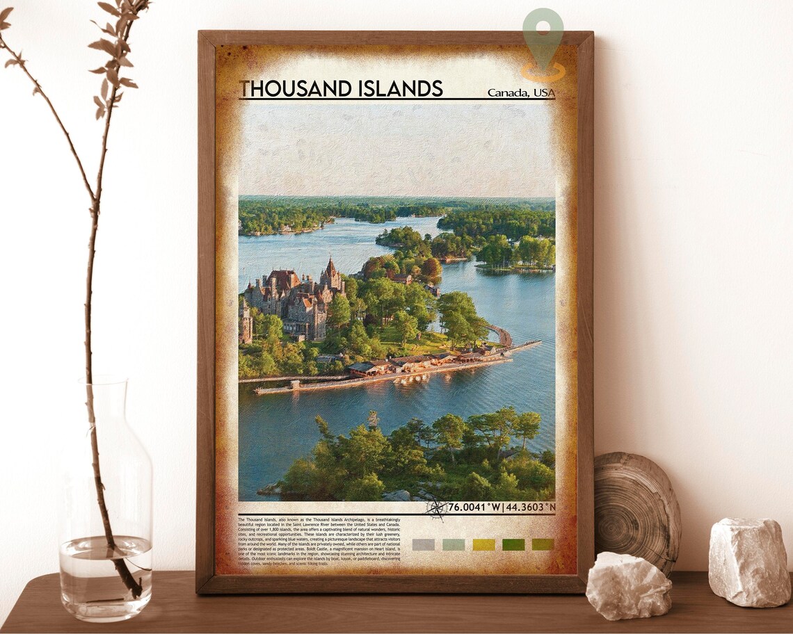 Thousand Islands Boldt Castle Aerial Island River View Travel Print - Image 6