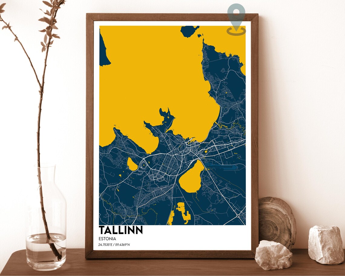Tallinn Estonia Dark Cyan Modern Gulf City Map Home Decor Poster - Image 6