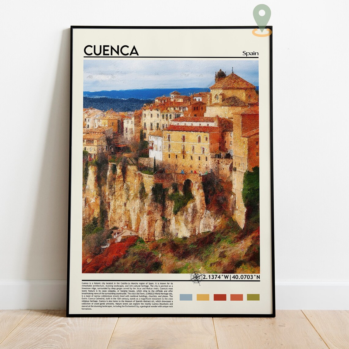 Cuenca Spain Hanging Houses Cliffside Old Town Travel Poster - Image 2