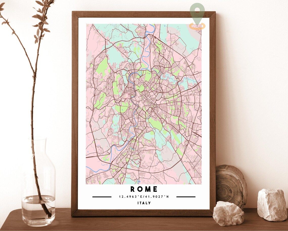 Rome Italy Street Map Dark Blue Minimalist Cartography Poster - Image 2