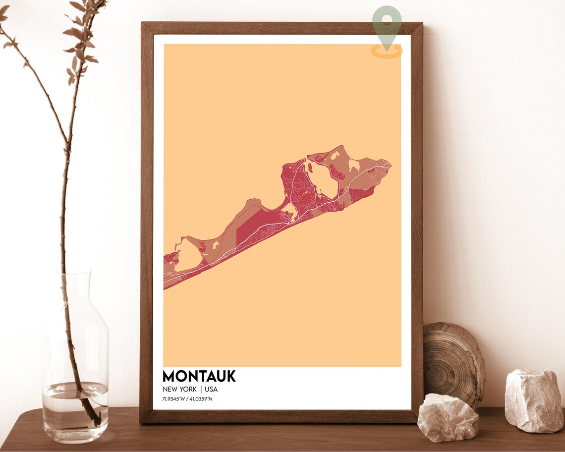 Montauk New York Minimal Teal Peninsula Coast Map Art Poster - Image 4