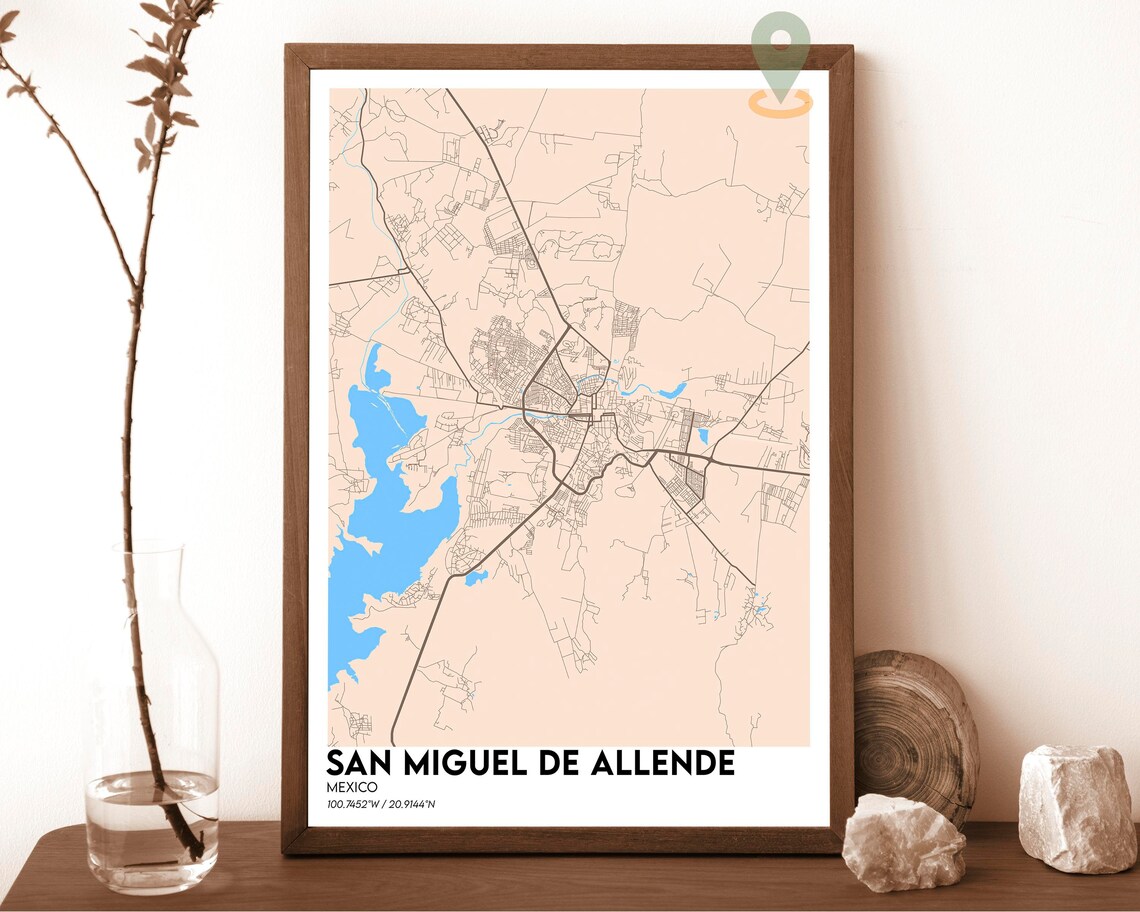 San Miguel de Allende Mexico City Map Poster Navy Gold Design - Image 5