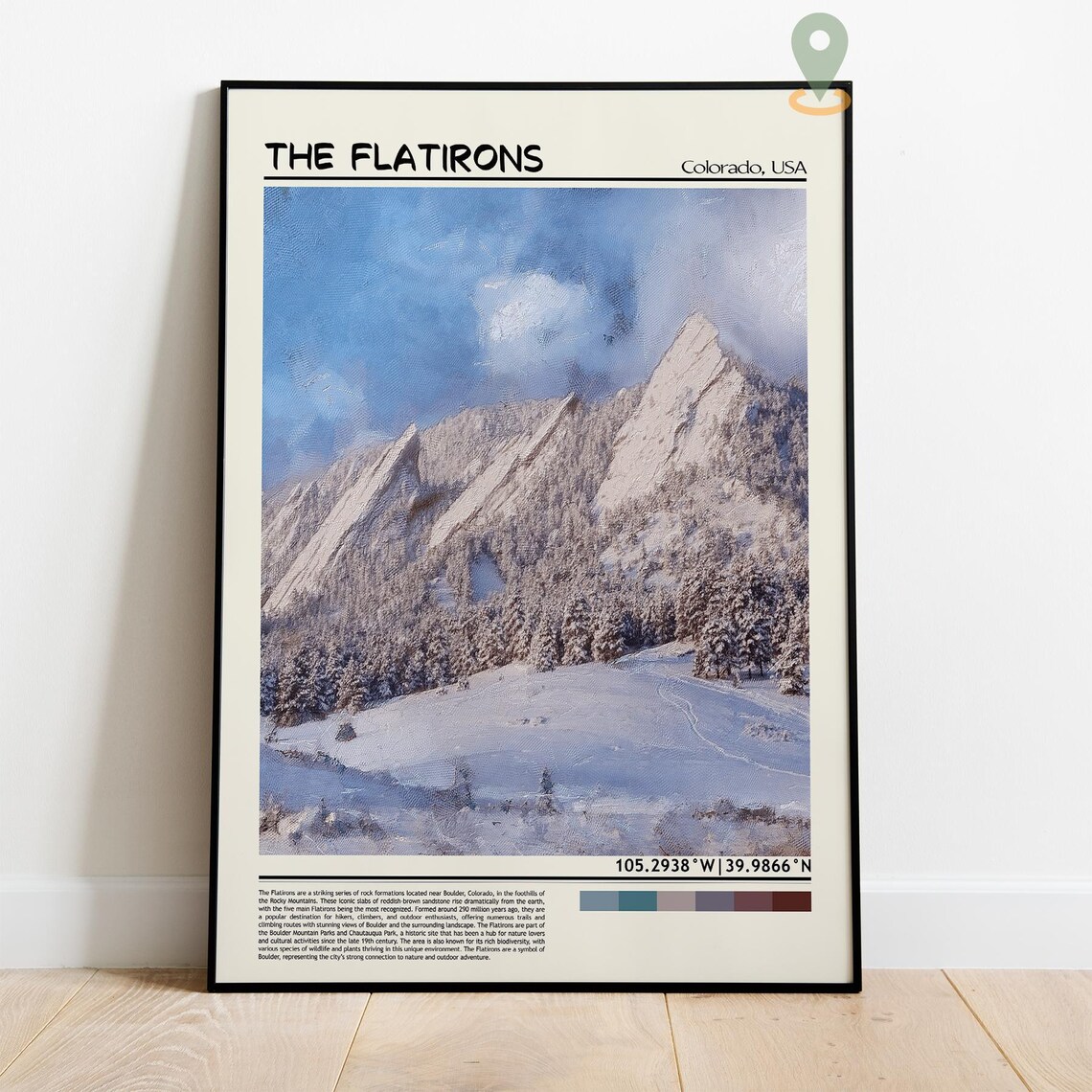 Boulder Flatirons Colorado Snowy Rocky Mountain Painterly Poster - Image 4