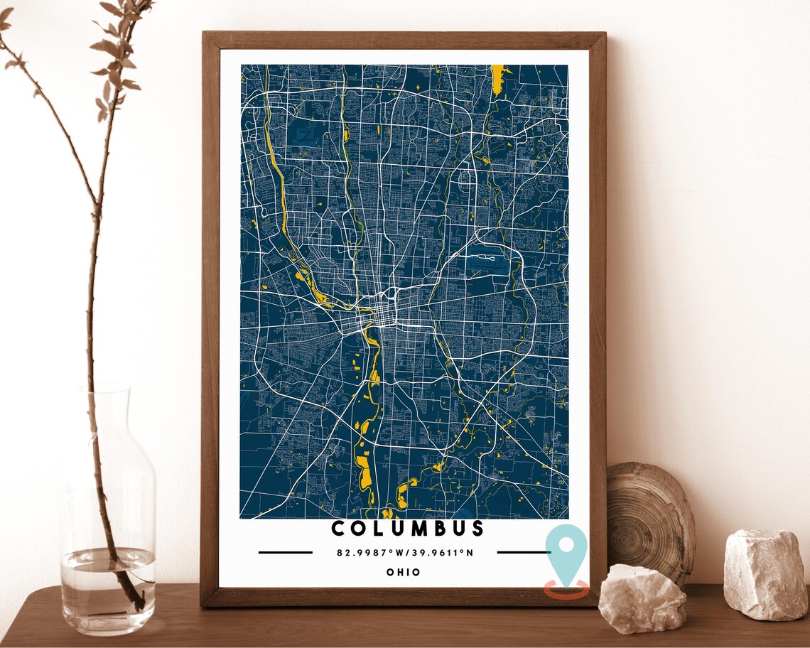 Columbus Ohio Grey City Street Map Coordinates Travel Decor Poster - Image 2
