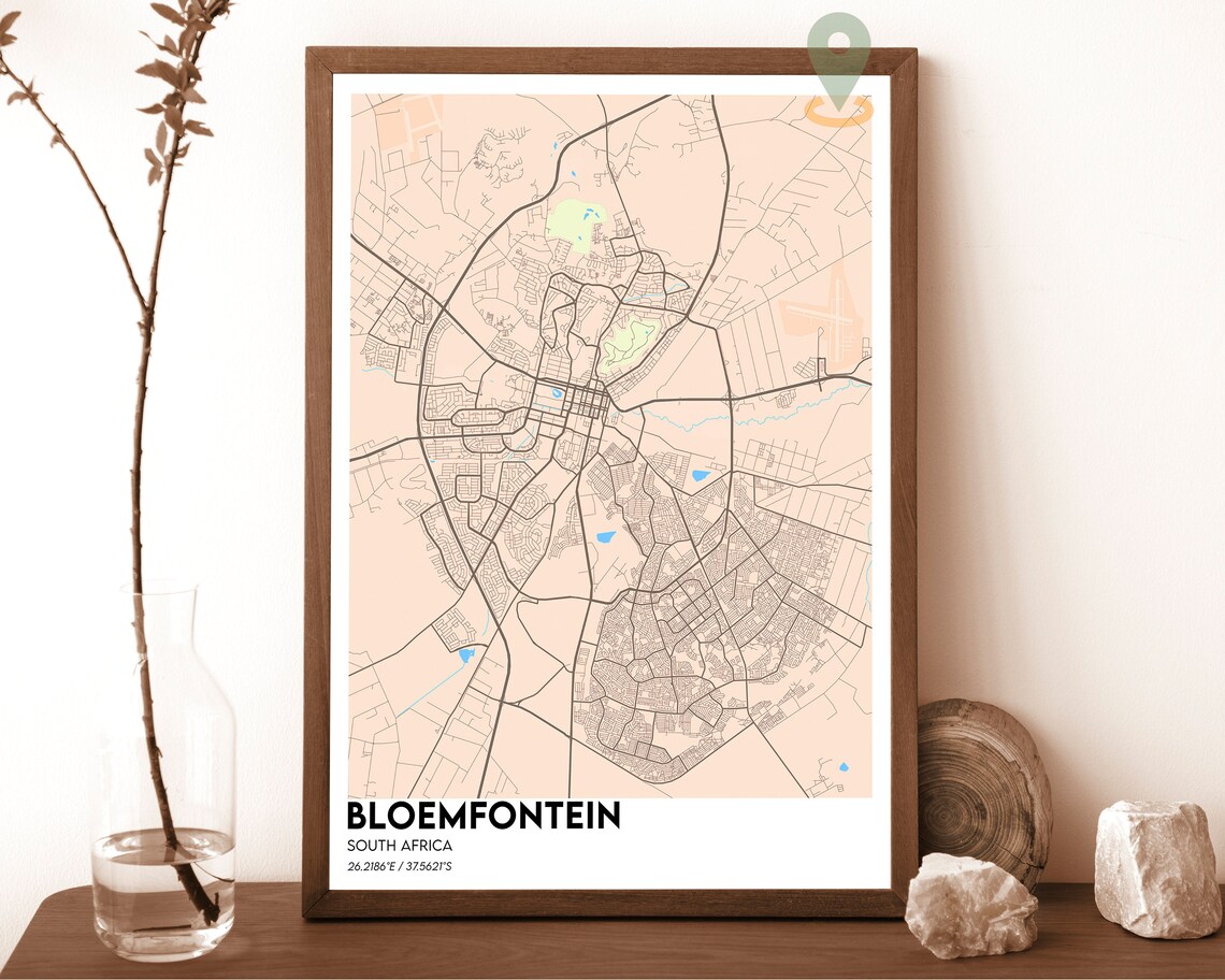 Bloemfontein South Africa Red City Map Street Layout Travel Poster - Image 3