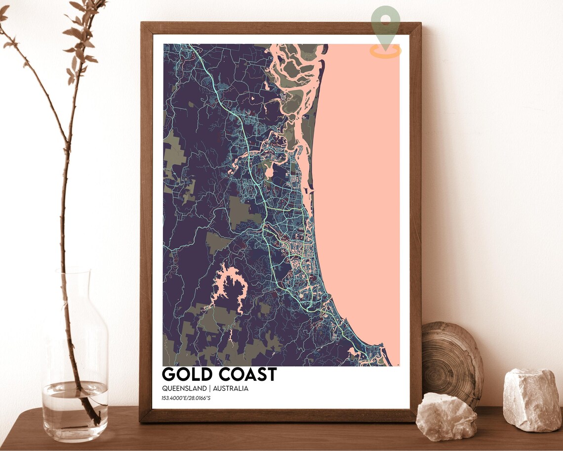 Gold Coast Queensland Australia Golden Navy City Map Home Decor Poster - Image 4