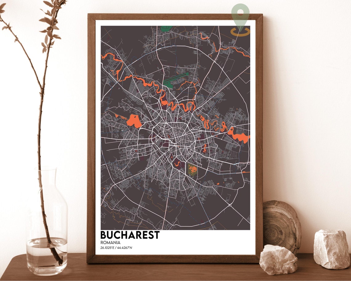 Bucharest Romania Crimson Red City Map Modern Art Decor Poster - Image 3
