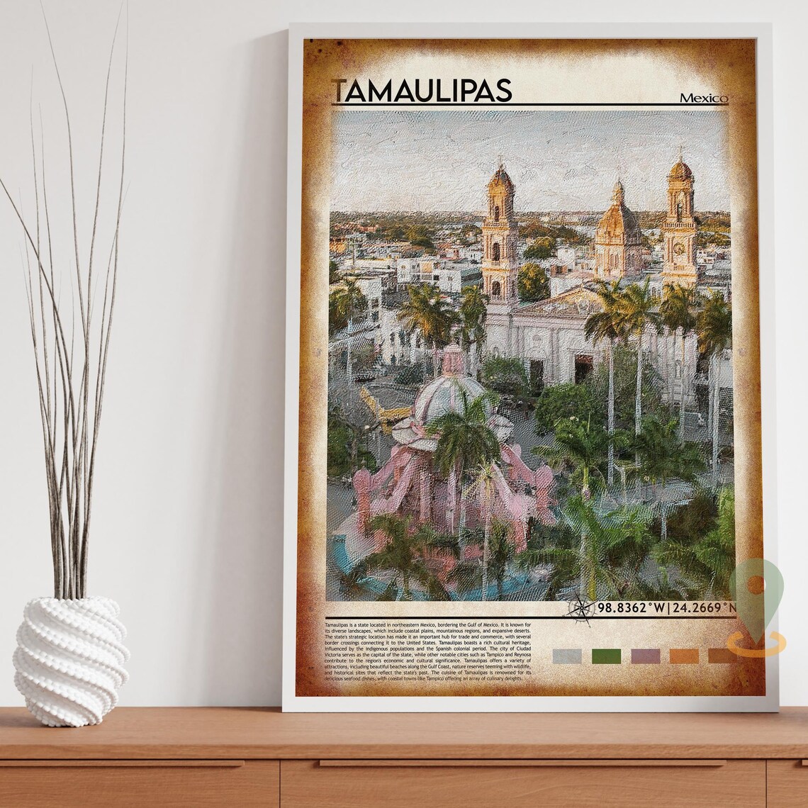 Tamaulipas Mexico Cathedral Plaza Colonial Town View Travel Poster - Image 4