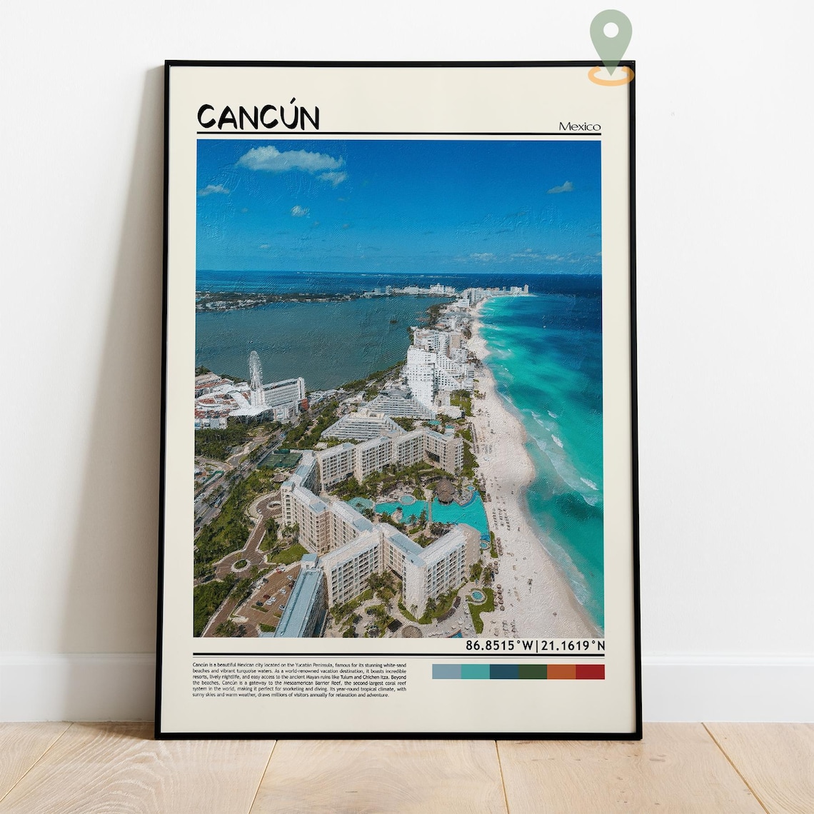 Cancun Mexico Aerial Beach Coastline Resort Area Travel Poster - Image 2