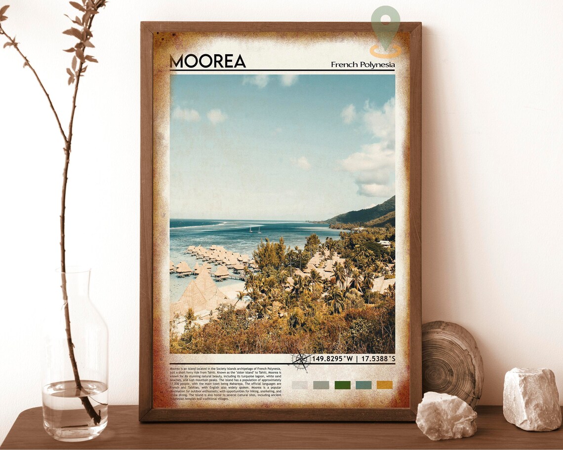 Moorea French Polynesia Overwater Bungalows Lagoon Tropical Poster - Image 6