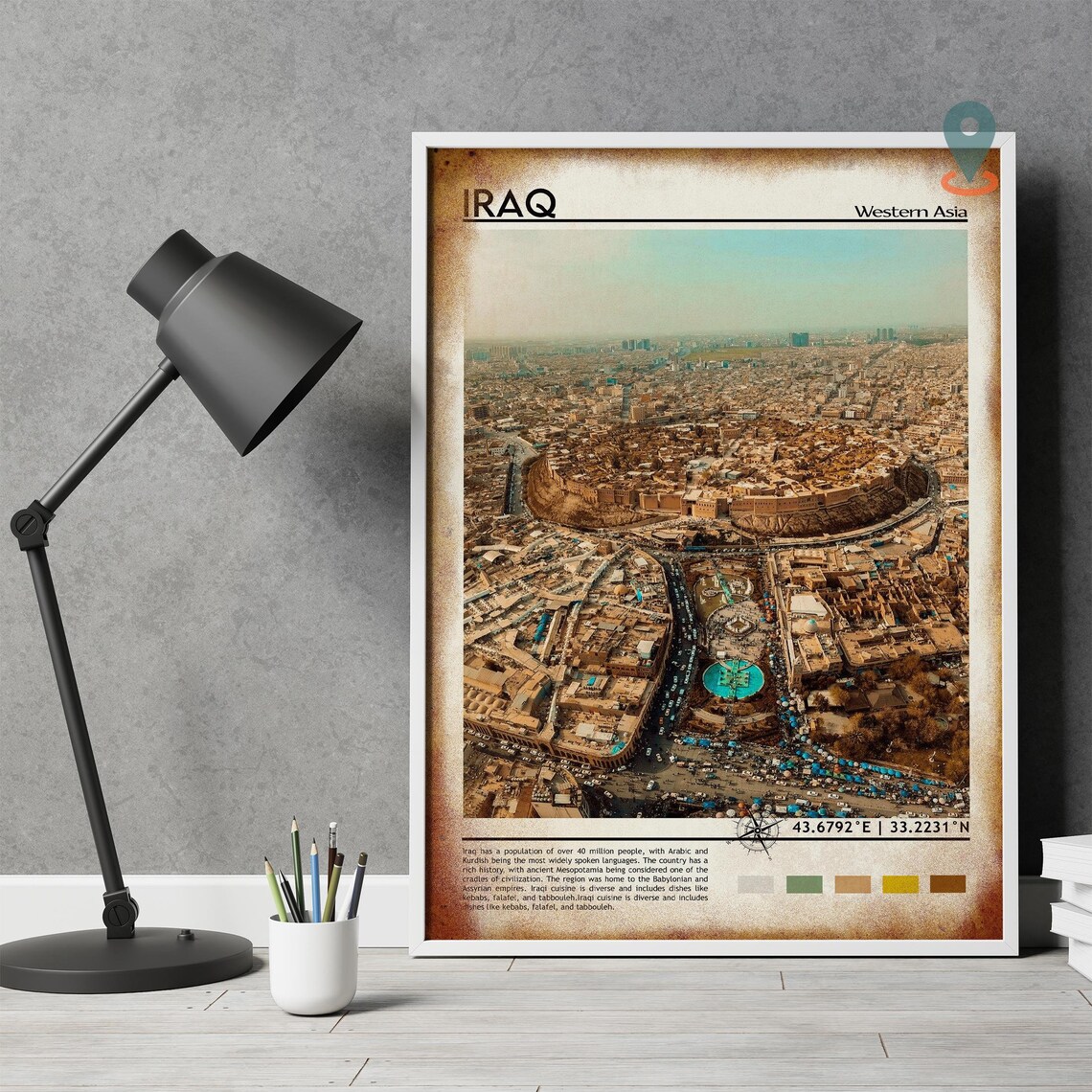 Iraq Western Asia Ancient Citadel Aerial Cityscape Travel Poster - Image 4