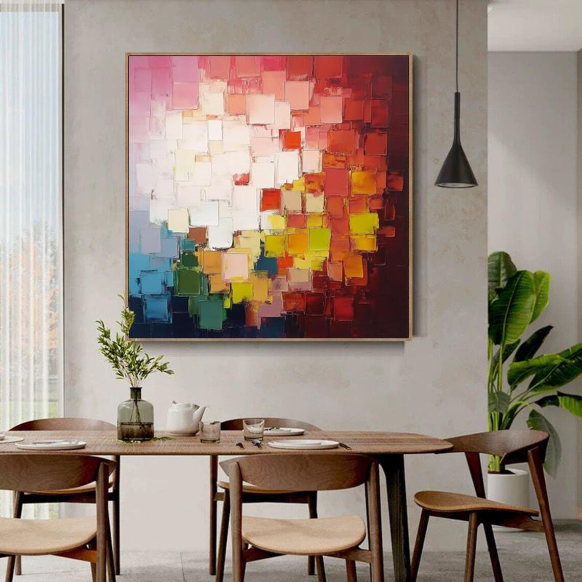Abstract Oil Painting, Vibrant Red Gradient Blocks - Image 4
