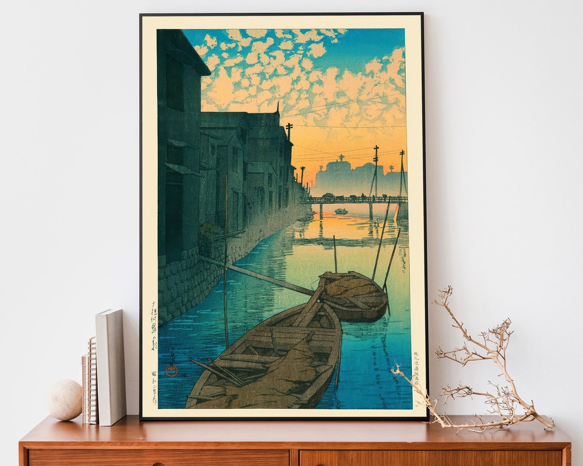 Japanese Poster Traditional Japanese Boat Painting Woodblock Art Kawase Hasui Painting Japandi Decor Trendy Art Print Zen Wall Art