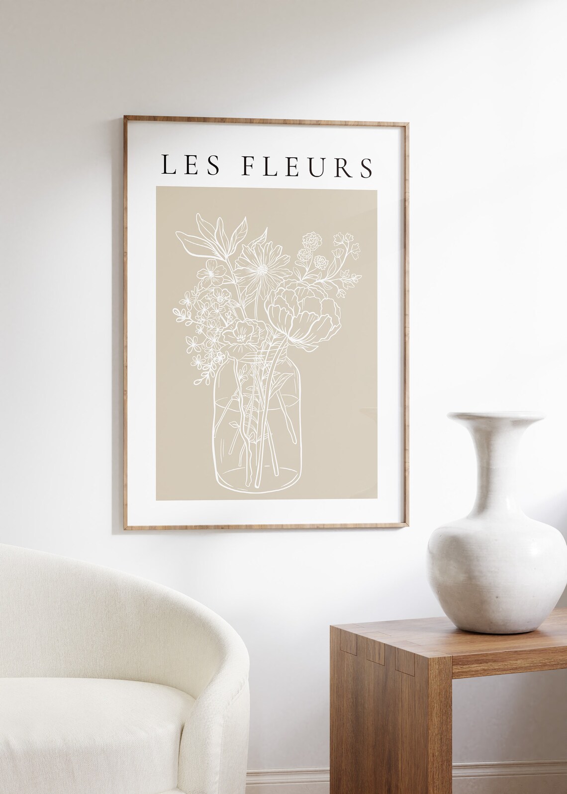 Les Fleurs French Botanical Line Art Beige Neutral Flower Art Poster - Image 2