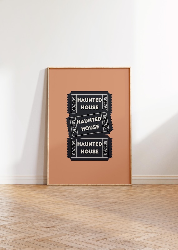 Black Haunted House Ticket Stub Vintage Halloween Movie Night Poster