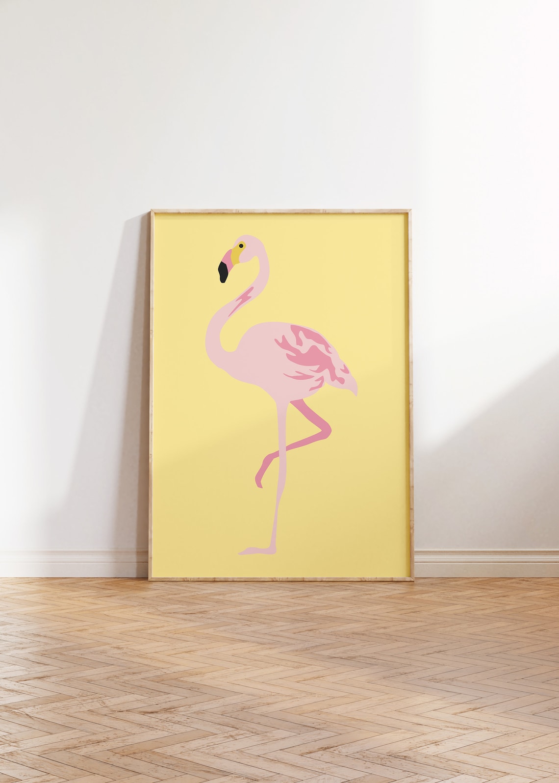 Flamingo Yellow Jungle Poster, Minimal Modern Art Print