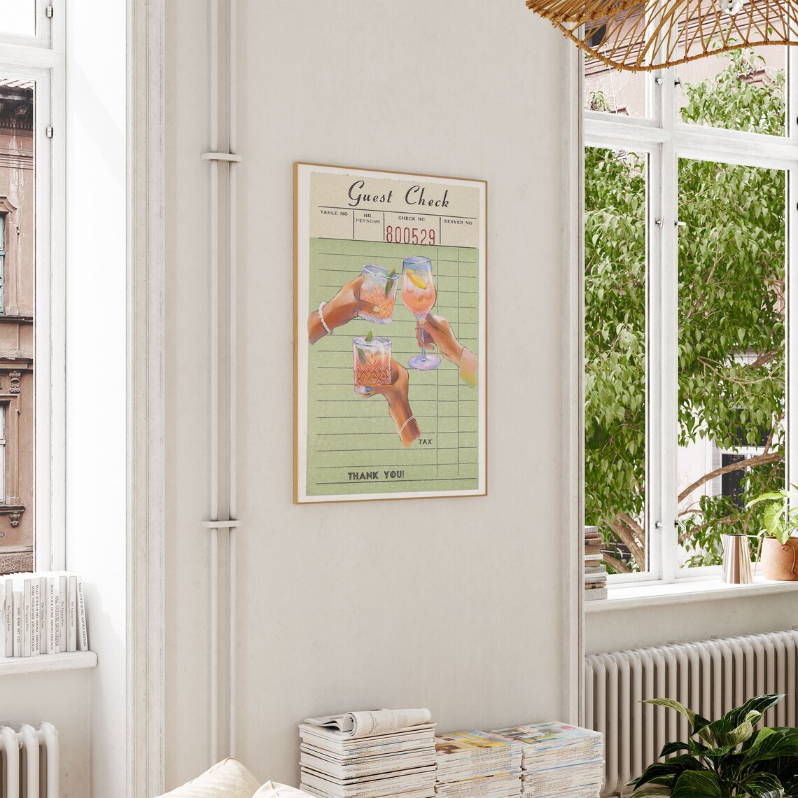 Cheers Guest Check Poster, Retro Kitchen Cocktail Art - Image 3