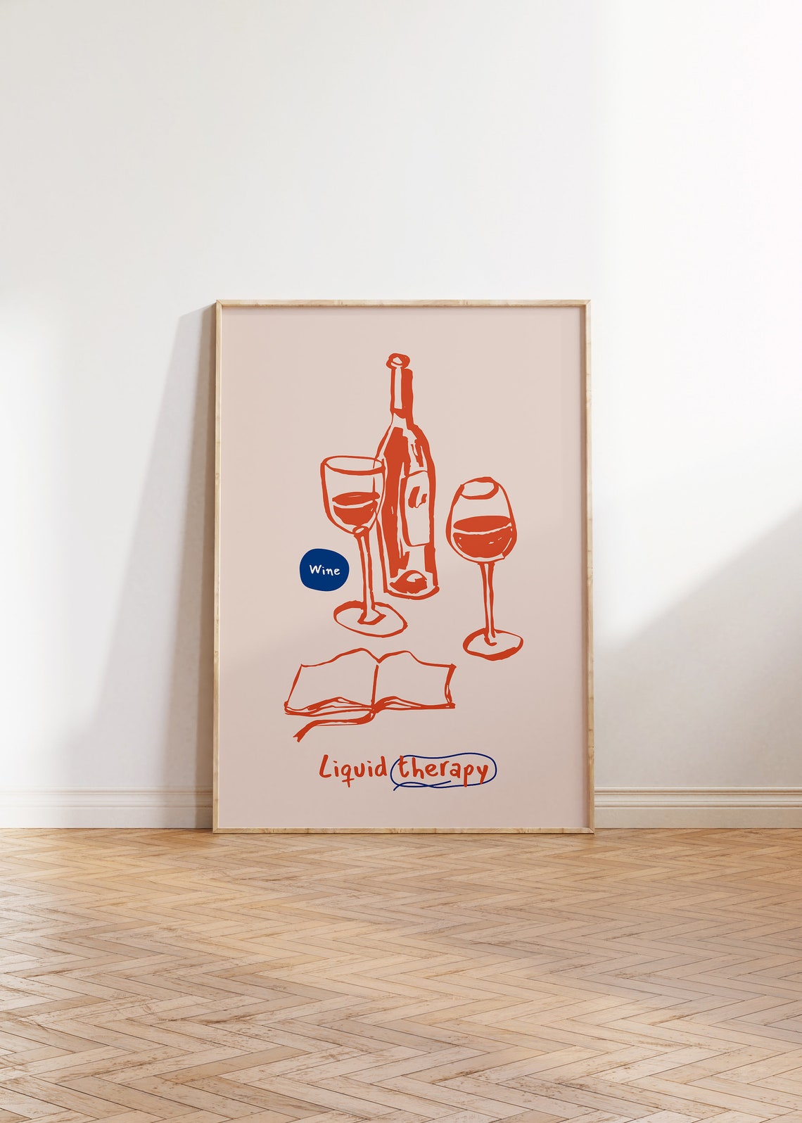 Wine Liquid Therapy Hand Drawn Bottle Glasses Book Kitchen Poster