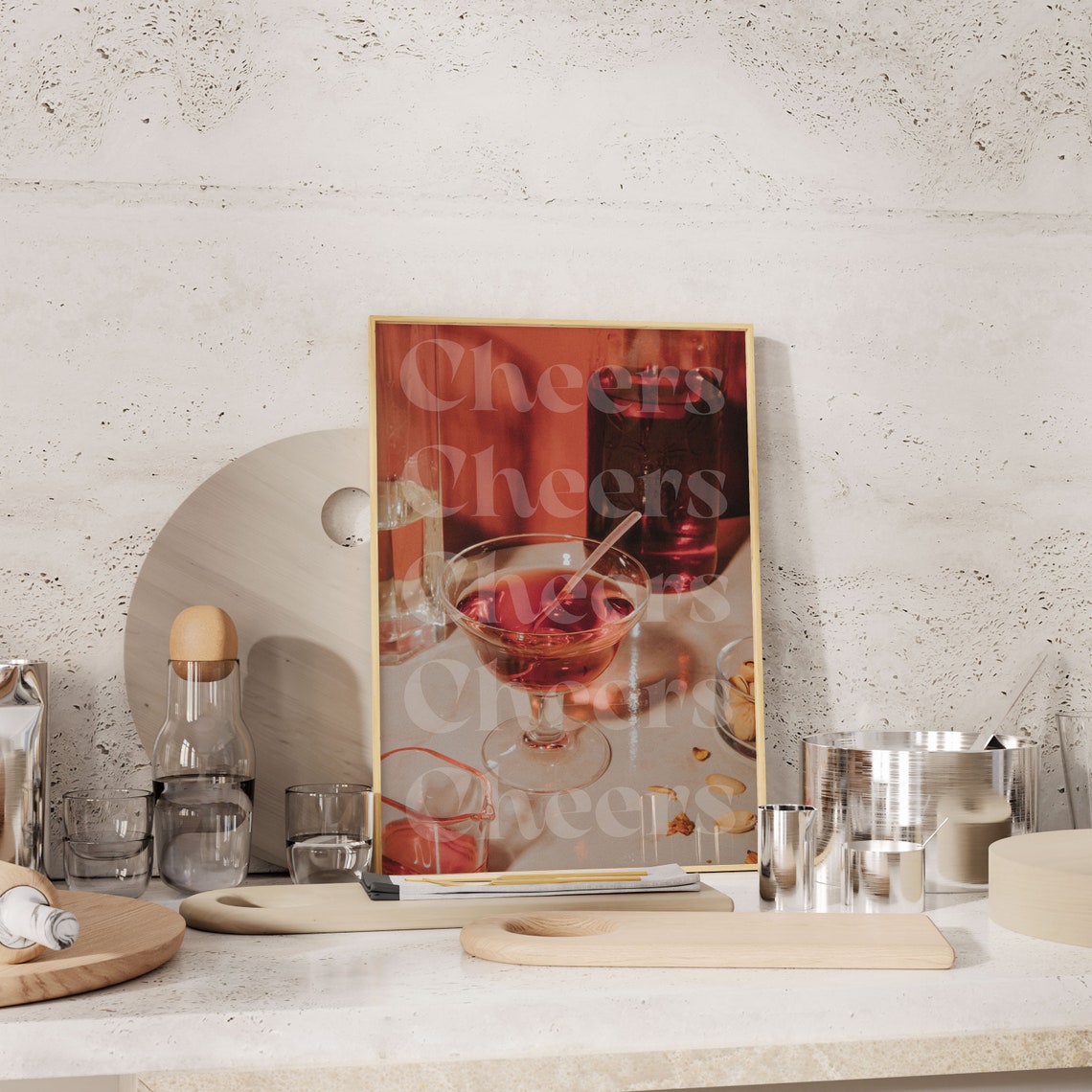 Cheers Red Cocktail Coupe Photo Print Retro Bar Cart Happy Hour Poster - Image 2