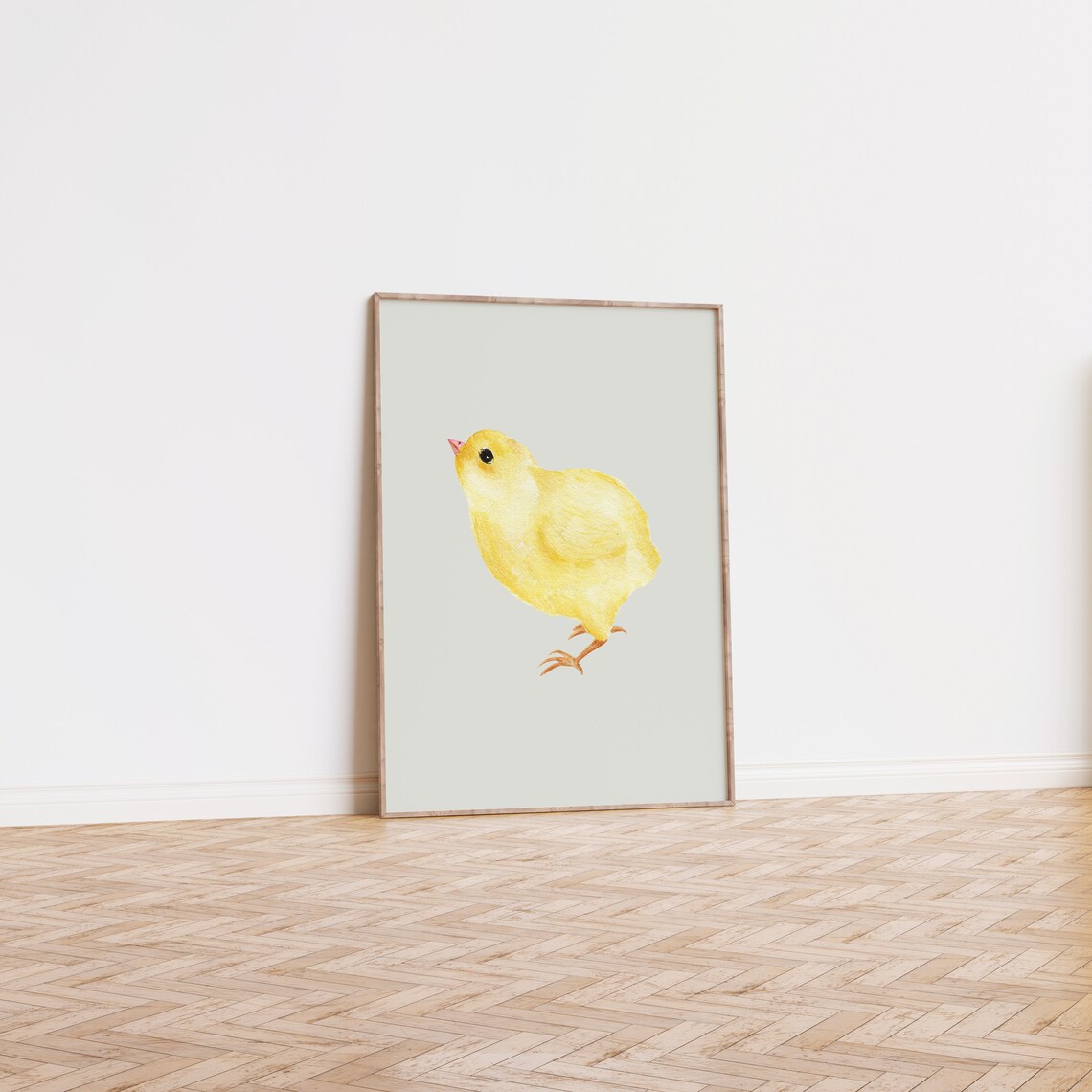 Baby Chick Yellow Watercolor Art Print Spring Sage Green Nursery Poster - Image 3
