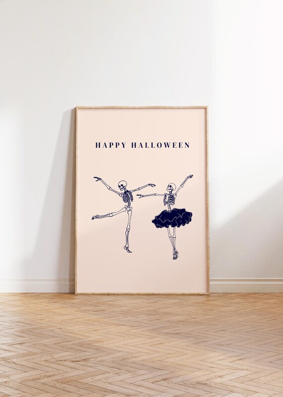 Dancing Skeleton Ballerinas Happy Halloween Blush Pink Poster