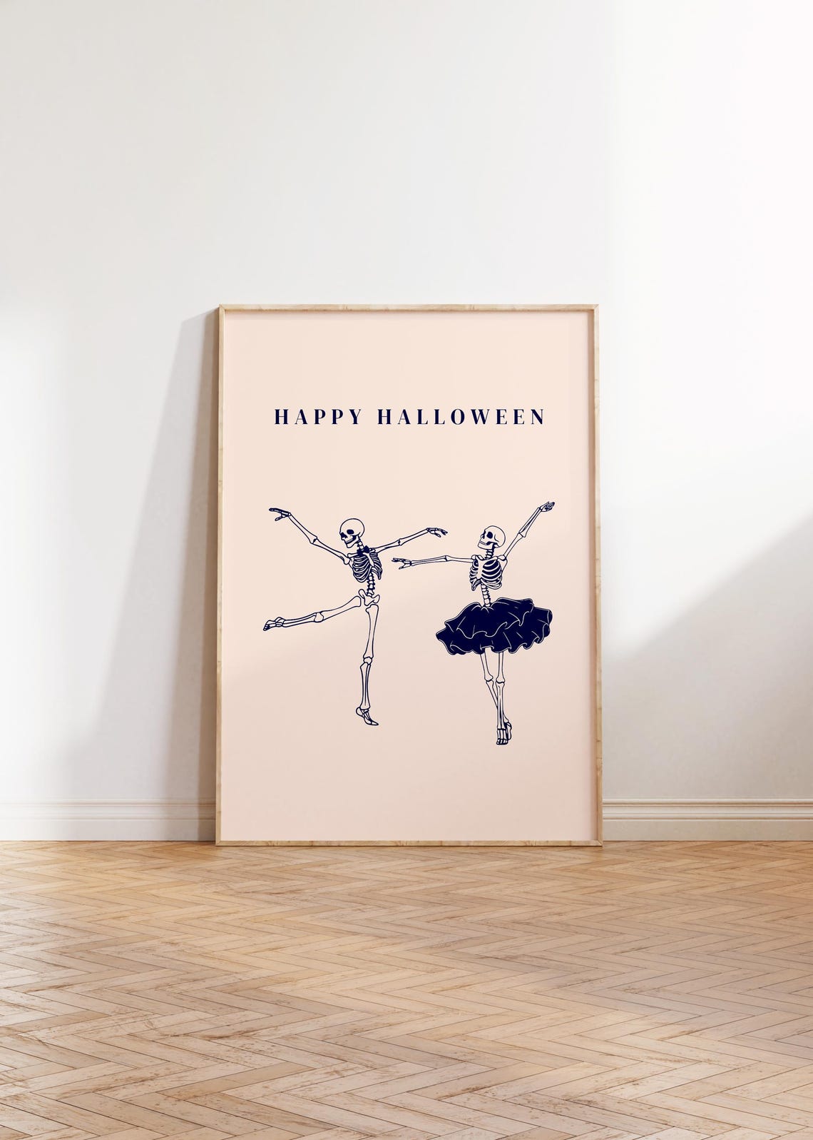 Dancing Skeleton Ballerinas Happy Halloween Blush Pink Poster