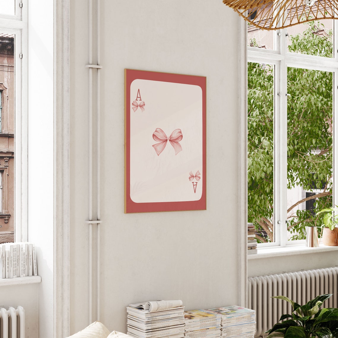 Ace Of Pink Bows Playing Card Red Border Chic Modern Art Poster - Image 4