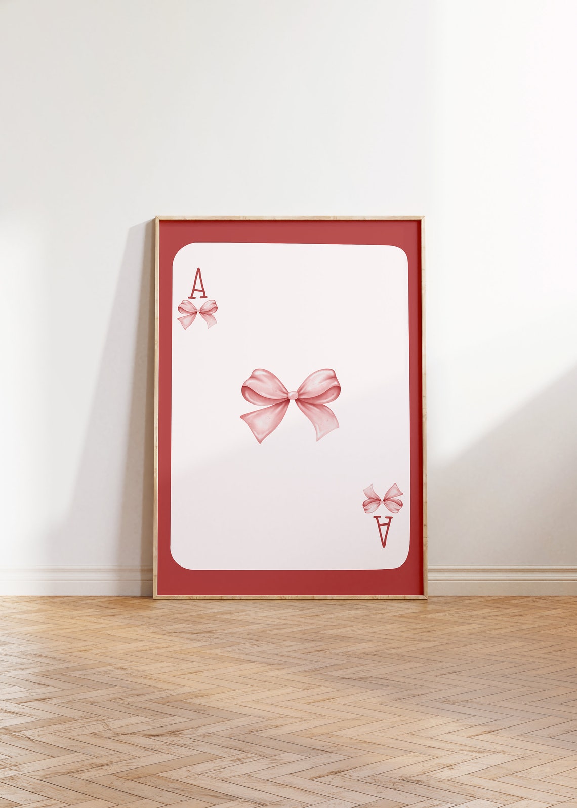 Ace Of Pink Bows Playing Card Red Border Chic Modern Art Poster - Image 2