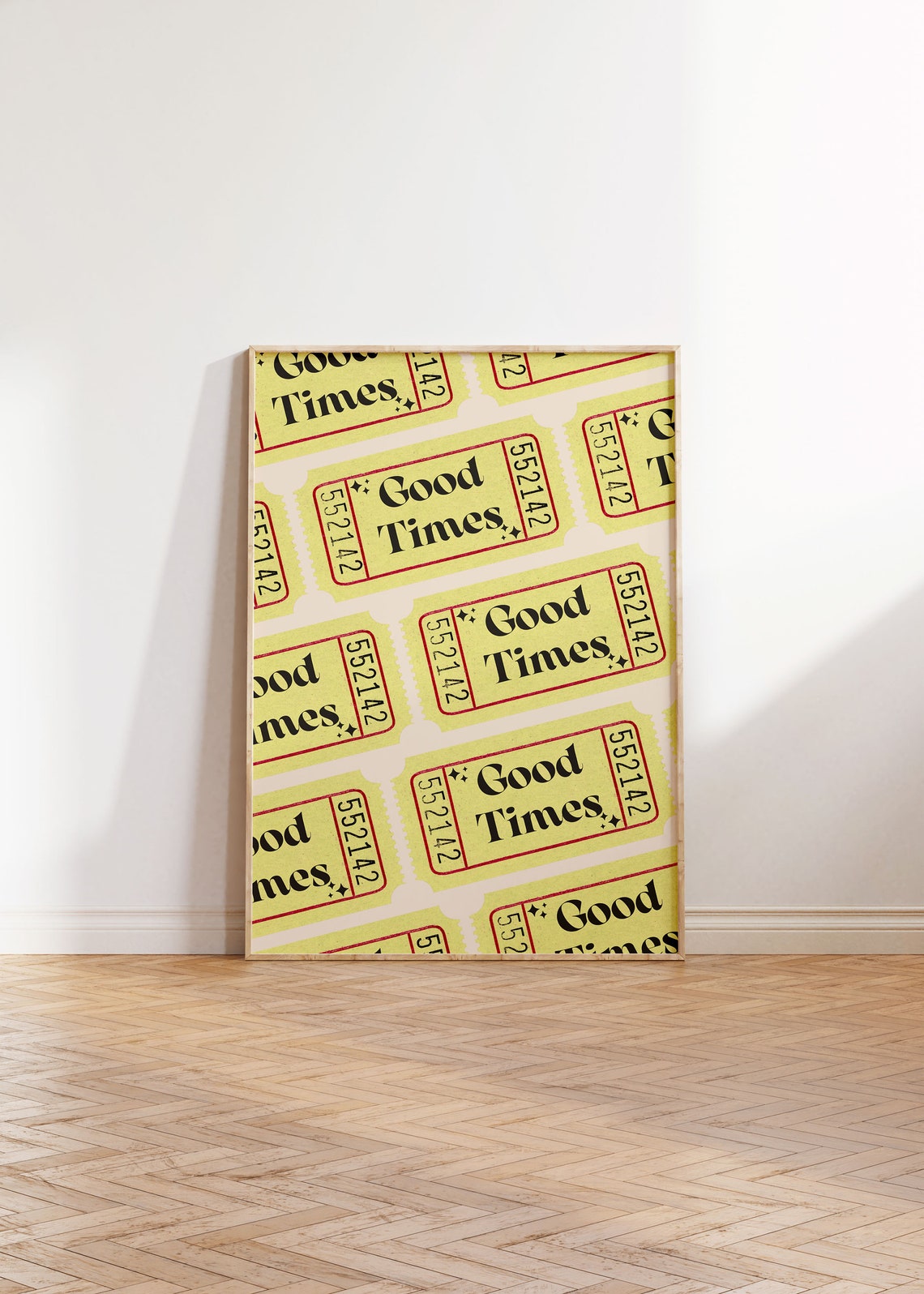 Good Times Yellow Ticket Pattern Retro Trendy Dorm Wall Art Poster