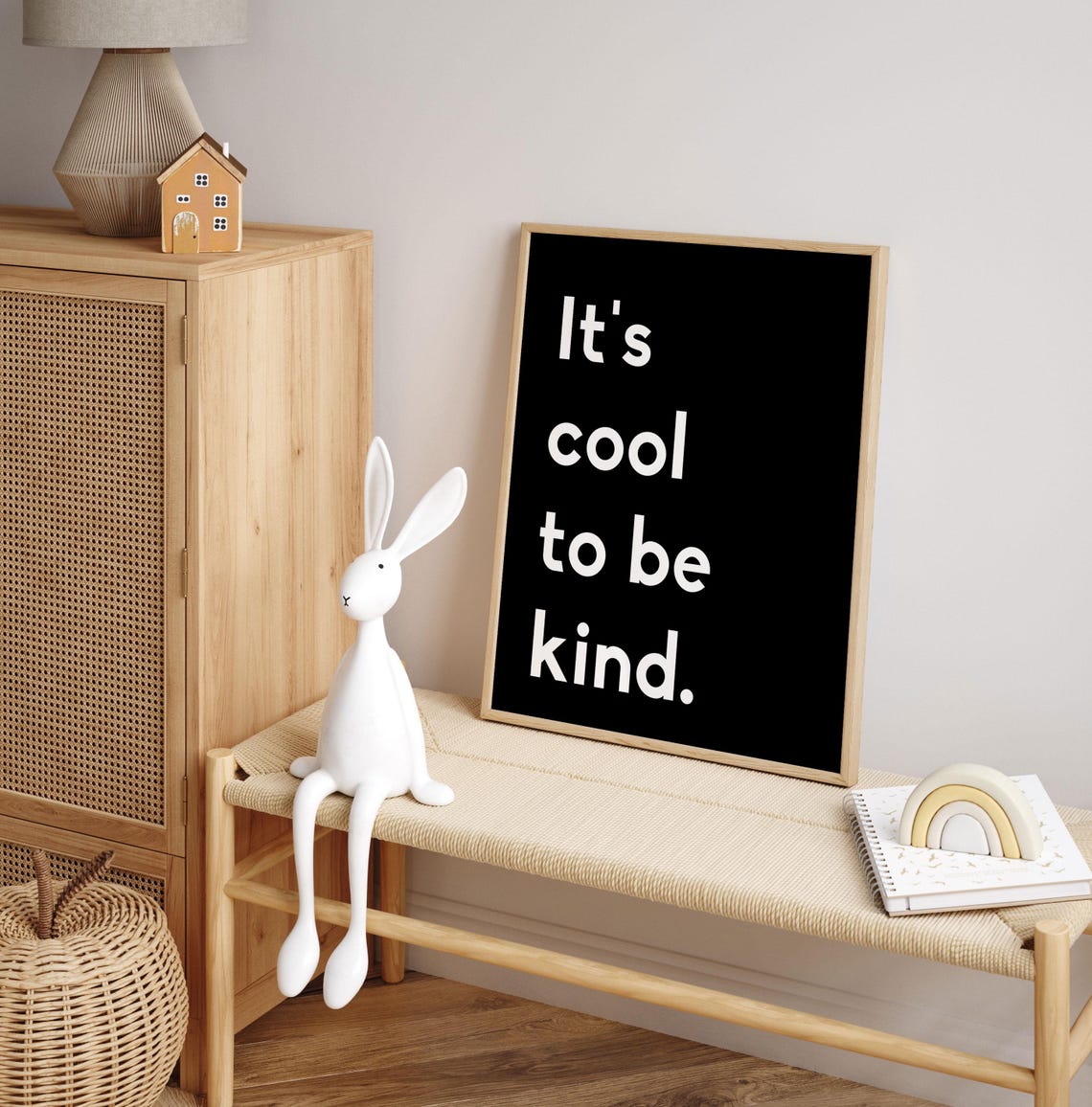 It's Cool To Be Kind Quote Black White Motivational Wall Art Poster - Image 3