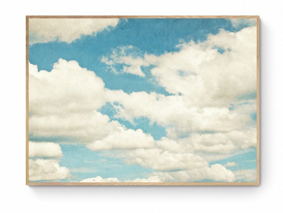 Vintage Cloud Painting Vintage Sky Art Blue Abstract Trandy Landscape Print Oil Living Room Decor Vintage Farmhouse Decor