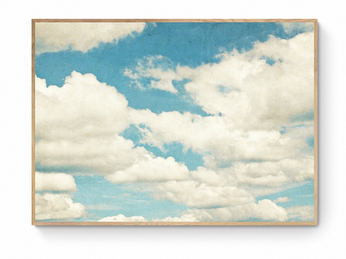 Vintage Cloud Sky Painting Blue White Abstract Calm Nature Poster