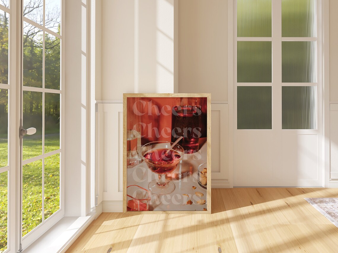 Cheers Red Cocktail Coupe Photo Print Retro Bar Cart Happy Hour Poster - Image 3