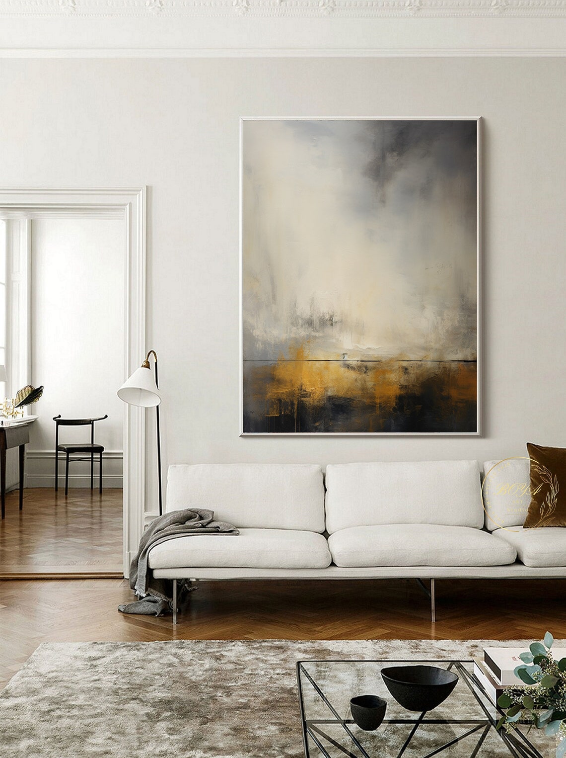 Large Beige Abstract Painting Brown Minimalist Wall Art Original Beige Art Wabi Sabi Wall Art Yellow Textured Art Seascape Painting - Image 5