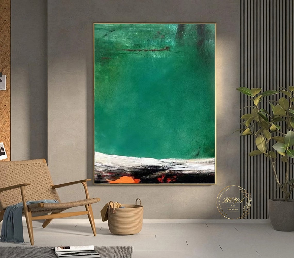 Deep Emerald Green Horizon with Dark Base Abstract Art Poster - Image 3