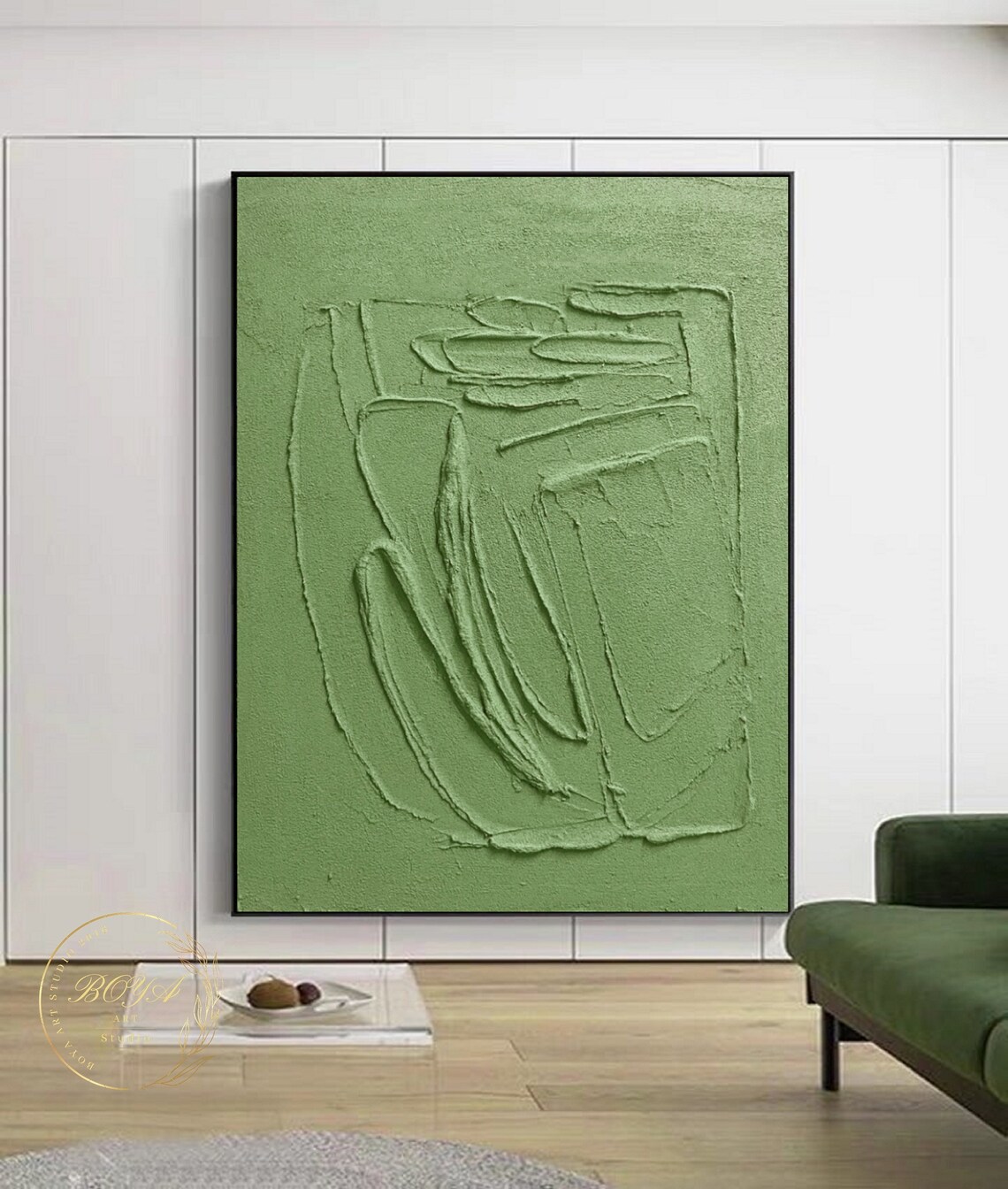 Original Green Texture Painting Green Minimalist Wall Art Green Abstract Oil Painting Large Green Painting Minimalist Textured Art - Image 2
