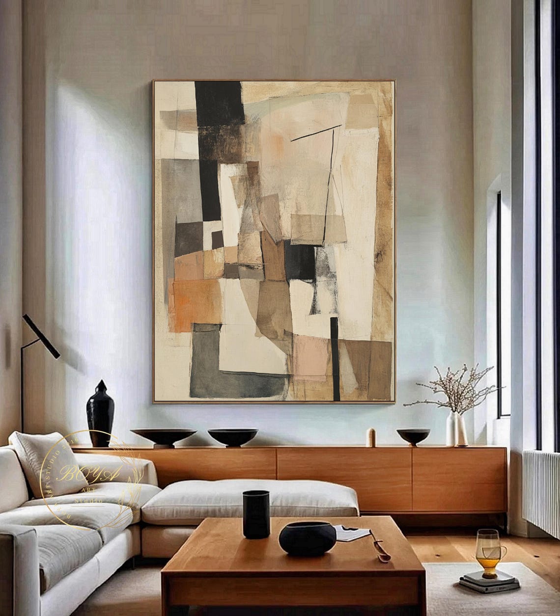 Wabi Sabi Wall Art Original Beige Painting Beige Abstract Art Large Brown Wall Art Natural Color Painting Black Textured Painting - Image 4