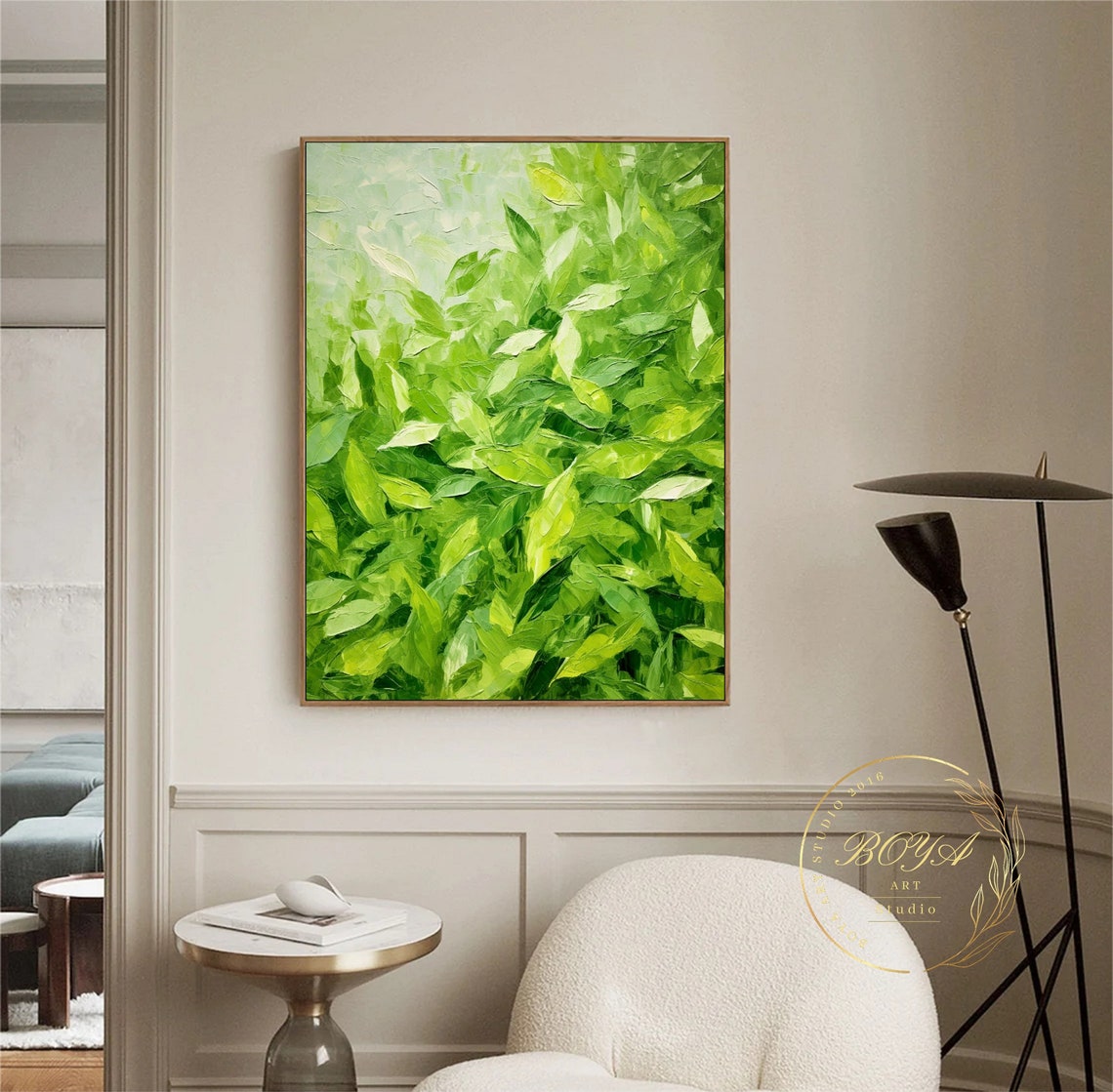 Lush Green Leaves Spring Foliage Thick Textured Abstract Poster - Image 3