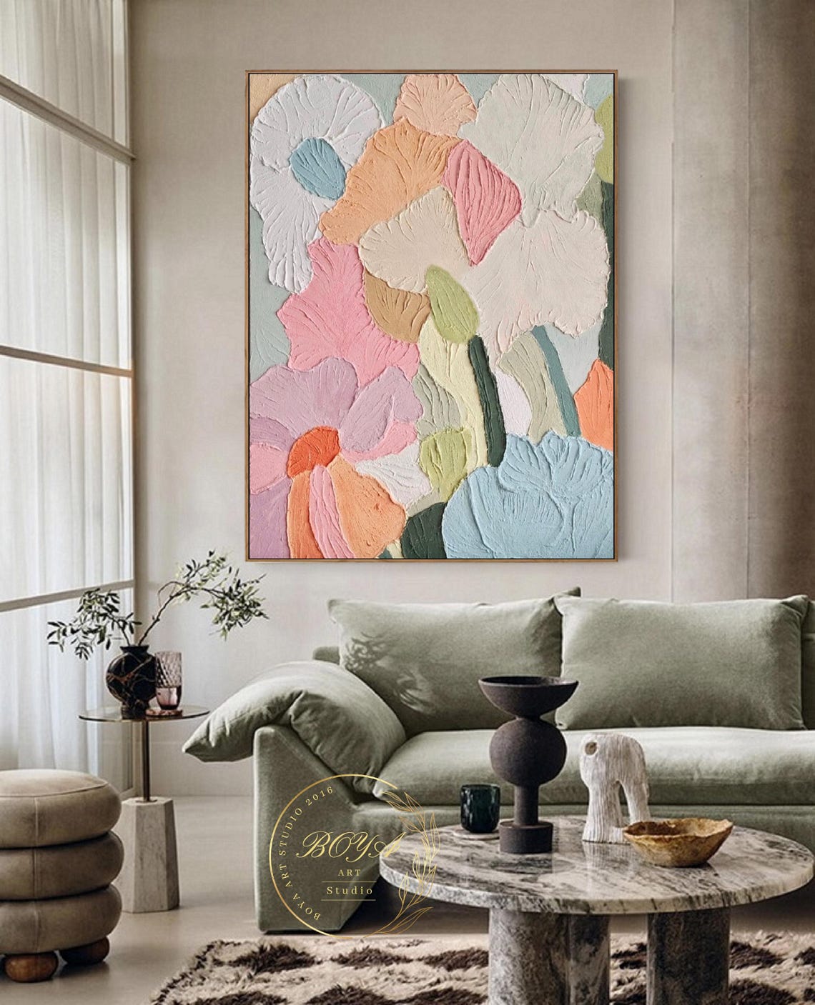 Joyful Multicolor 3D Impasto Flower Petals Abstract Floral Poster - Image 2
