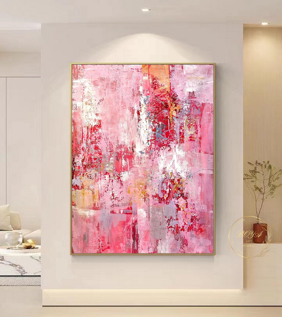 Pink Abstract Painting, Modern Pink Wall Art Print